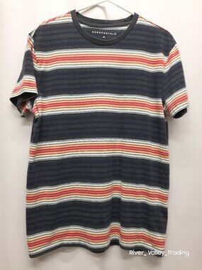 Aeropostale T Shirt Mens M Multicolor Striped Short Sleeve Crewneck Blue Orange